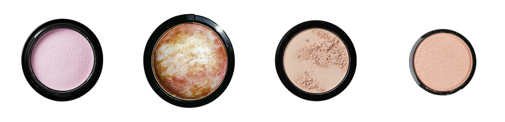 Aufkleber - Isolated minimalist mockups showcasing four cosmetic powder containers with varying textures and shades on a clean backdrop