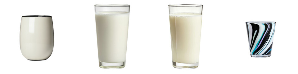 Aufkleber - Elegant minimalist mockups showcasing various glass designs filled with milk in different styles and shapes