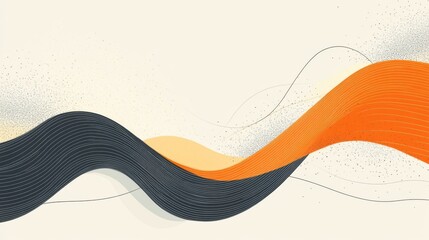 Poster - An abstract design featuring flowing lines in black, orange, and yellow, creating a dynamic and visually appealing composition against a light background.