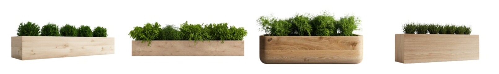 Poster - Minimalist mockups featuring wooden planters with greenery displayed in a clean, isolated setting