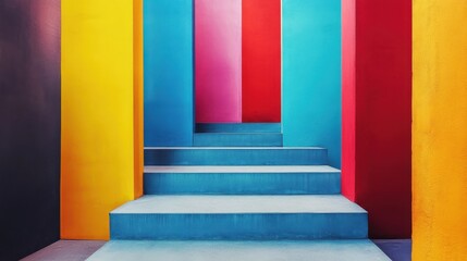 Poster - A vibrant, colorful staircase with vertical panels in various shades, creating a striking visual effect.