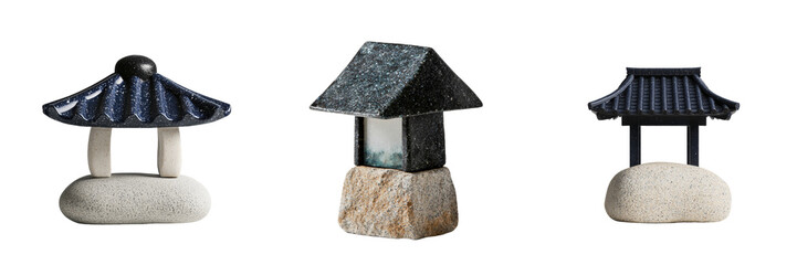 Poster - Minimalist mockups of decorative structures on stones showcasing Japanese-inspired design elements