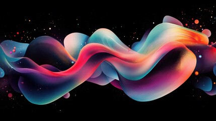 Poster - A colorful, abstract wave design with vibrant hues and fluid shapes against a dark background, conveying depth and motion.