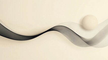 Poster - A minimalist design featuring a flowing black line and a white sphere against a soft beige background, evoking a sense of balance and harmony.