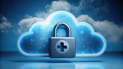 Aufkleber - Secure Medical Cloud Storage Icon with Padlock and Digital Background