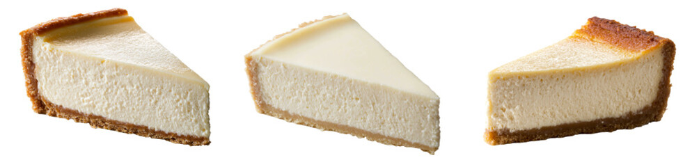Poster - Cheesecake slices arranged in a row showcasing different textures and colors for minimalist mockups