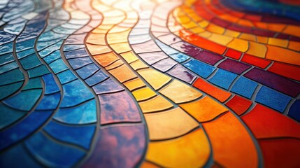 Poster - A vibrant mosaic of colorful tiles in flowing patterns creates a stunning visual effect, showcasing craftsmanship and artistic design.