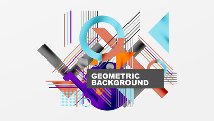 Aufkleber - Abstract geometric composition. Lines, circles, triangles create dynamic visual effect. Modern design with vibrant colors, gradients, textures. Minimalist aesthetic.