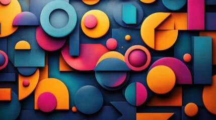 Poster - A vibrant, abstract composition featuring colorful geometric shapes like circles and rectangles on a textured background.