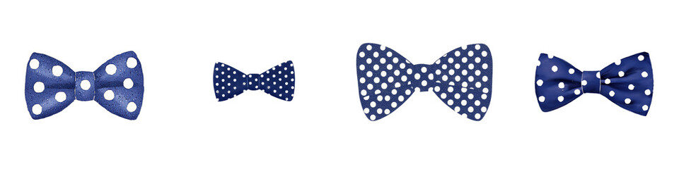 Aufkleber - Isolated minimalist mockups of various blue polka dot bow ties arranged on a simple white background showcasing style and design versatility