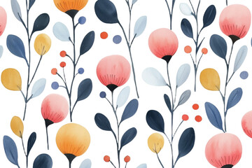 Poster - Colorful floral pattern design featuring minimalist mockups with vibrant blooms and leaves on a white background