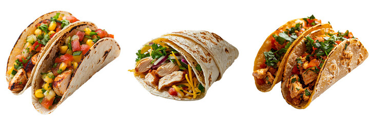 Aufkleber - Flavorful collection of isolated minimalist taco mockups featuring fresh ingredients and vibrant garnishes