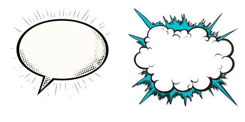 Fototapete - Minimalist isolated mockups of speech and thought bubbles with dynamic designs for creative use