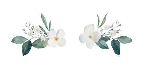 Poster - Elegant isolated floral mockups featuring white flowers and green leaves with a minimalist design for creative projects