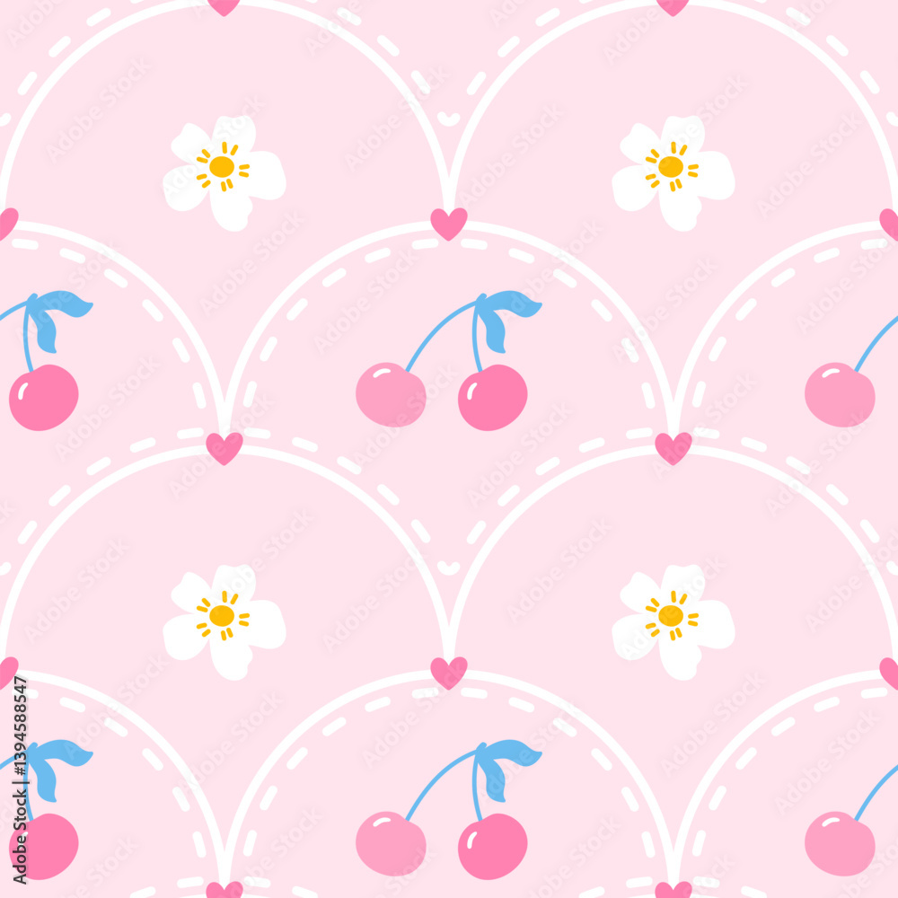 Cheerio Pattern Cute cherry pattern with a minimal and decorative look. Seamless repeat ...