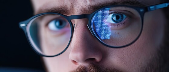 Man wearing glasses with screen reflection