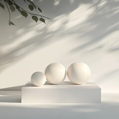Wall Mural - White platform with sphere shapes