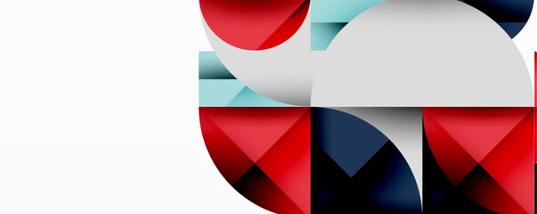 Fototapete - Abstract geometric composition. Overlapping shapes, red, white, blue hues create modern visual impact. Minimalist design, clean lines, dynamic arrangement.