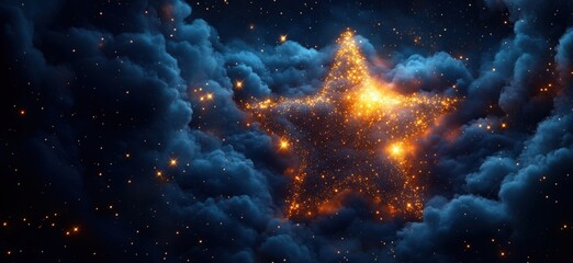 Poster - Glowing star amidst cosmic clouds with sparkling stars in night sky