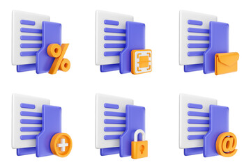 Fototapete - 3d file folder document information archive icon set bundle