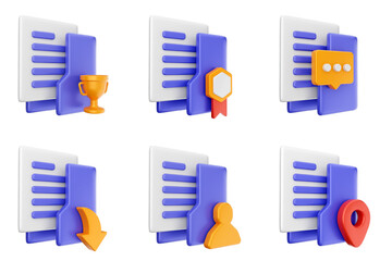 Fototapete - 3d file folder document information archive icon set bundle