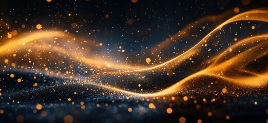 Poster - Golden waves of light and particles creating a mesmerizing abstract background