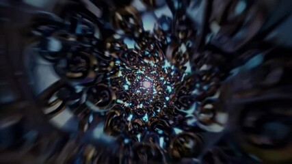 Leinwandbilder - Exploring the mesmerizing depths of an abstract metallic tunnel with dynamic light patterns
