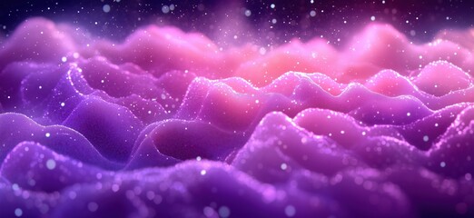Poster - Colorful abstract waves with glowing particles in purple and pink hues