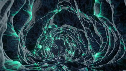 Leinwandbilder - Exploring a mesmerizing digital cave with glowing patterns and intricate textures