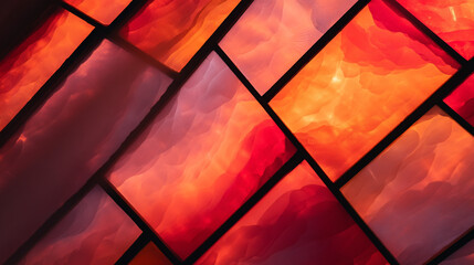 Poster - Abstract stained glass window art background red orange light pattern design for wallpaper and texture