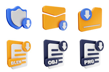 Fototapete - 3d download data file media icon set bundle