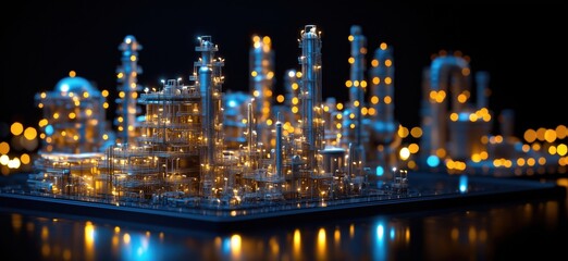 Poster - Futuristic industrial cityscape with glowing structures and intricate details