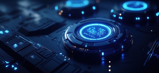 Poster - Futuristic technology interface with glowing blue elements and intricate design details