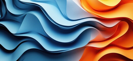 Poster - Abstract wavy patterns in blue and orange tones creating dynamic visual flow