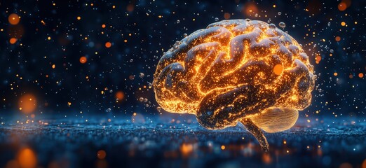 Poster - Glowing Brain Illustration with Sparkling Particles and Bokeh Effect