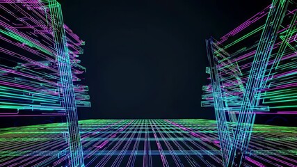 Leinwandbilder - Colorful neon lines create a vibrant digital landscape in an immersive experience at night