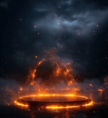 Poster - Ethereal glowing portal surrounded by cosmic elements and fiery ambiance