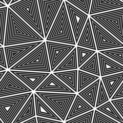 Poster - Triangles pattern geometric design. Multiple repeated inner triangles. Big shape size. Black and white style. Seamless pattern. Vibrant vector tiles. Artistic vector illustration.