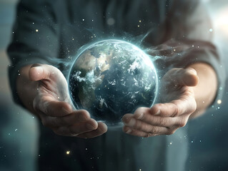 Poster - Holding the world in your hands conceptual art digital creation studio environment close-up view global responsibility