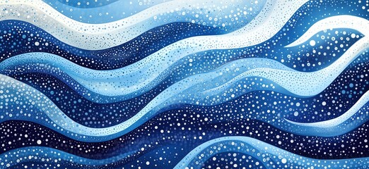 Poster - abstract blue waves with bubbles creating a serene oceanic atmosphere
