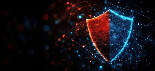 Poster - Digital shield symbolizing cybersecurity with glowing network connections and data protection