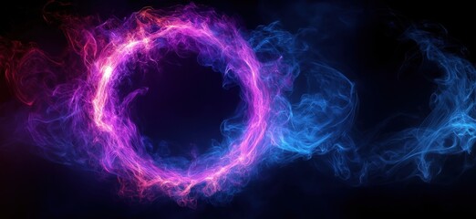 Poster - colorful swirling smoke ring with vibrant pink and blue hues on dark background
