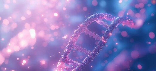 Poster - Colorful DNA double helix structure with glowing particles and abstract background
