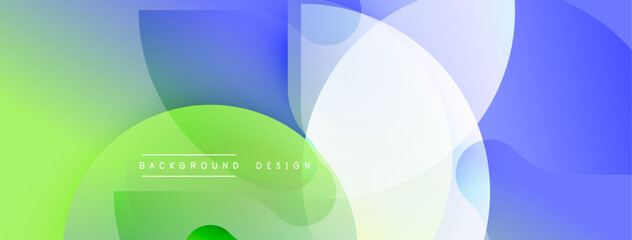 Leinwandbilder - Abstract vibrant background. Overlapping translucent shapes create dynamic composition. Blue, green hues blend smoothly, offering modern aesthetic. Minimalist design.