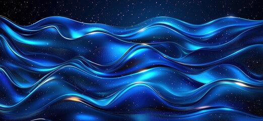 Poster - Abstract blue waves with shimmering effects and starry background for digital art