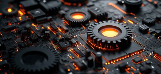 Poster - Futuristic circuit board with glowing components and intricate details