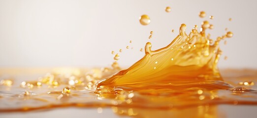 Poster - Golden liquid splash with droplets creating dynamic motion and texture