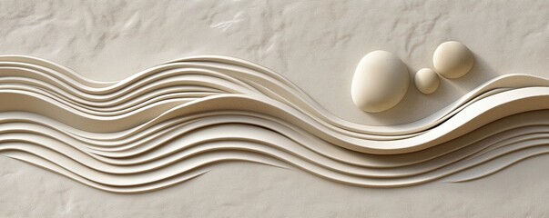 Poster - Elegant abstract design featuring flowing lines and smooth stones in neutral tones