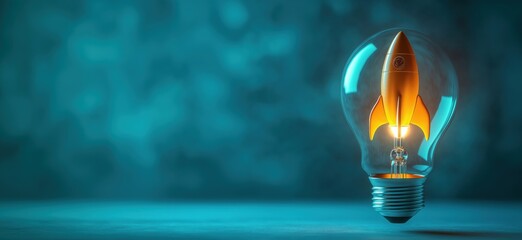 Poster - rocket inside light bulb symbolizing innovation and creativity in technology