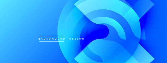 Fototapete - Abstract blue design features layered circular shapes. Gradient creates depth, modern aesthetic. Smooth transitions, dynamic composition, visually appealing backdrop.